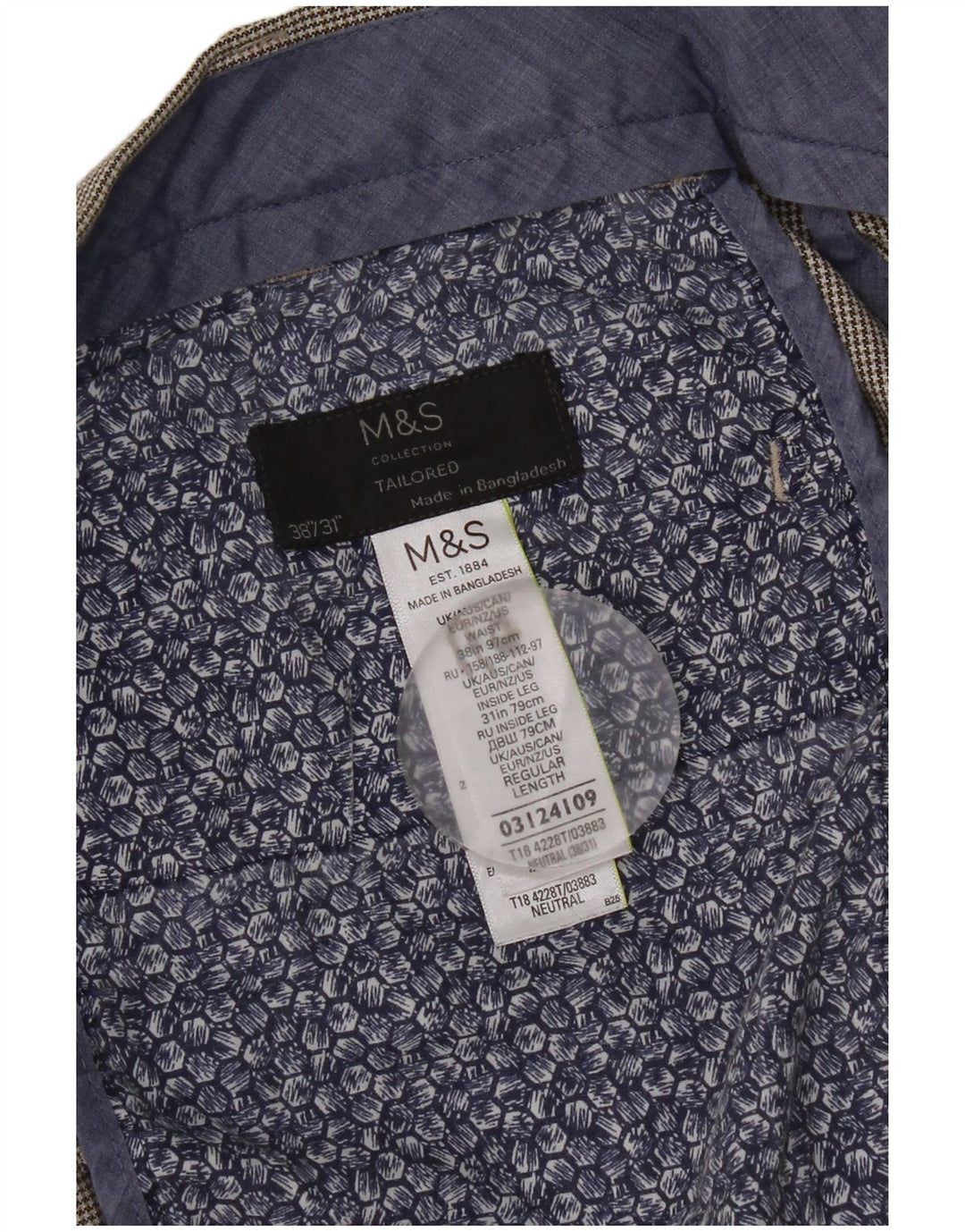 Pantaloni da abito dritti da uomo Marks & Spencer W38 L31 pied de poule grigi