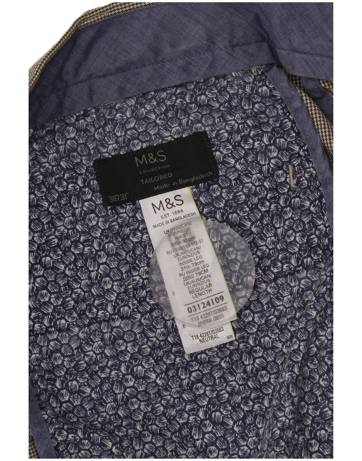Pantaloni da abito dritti da uomo Marks & Spencer W38 L31 pied de poule grigi
