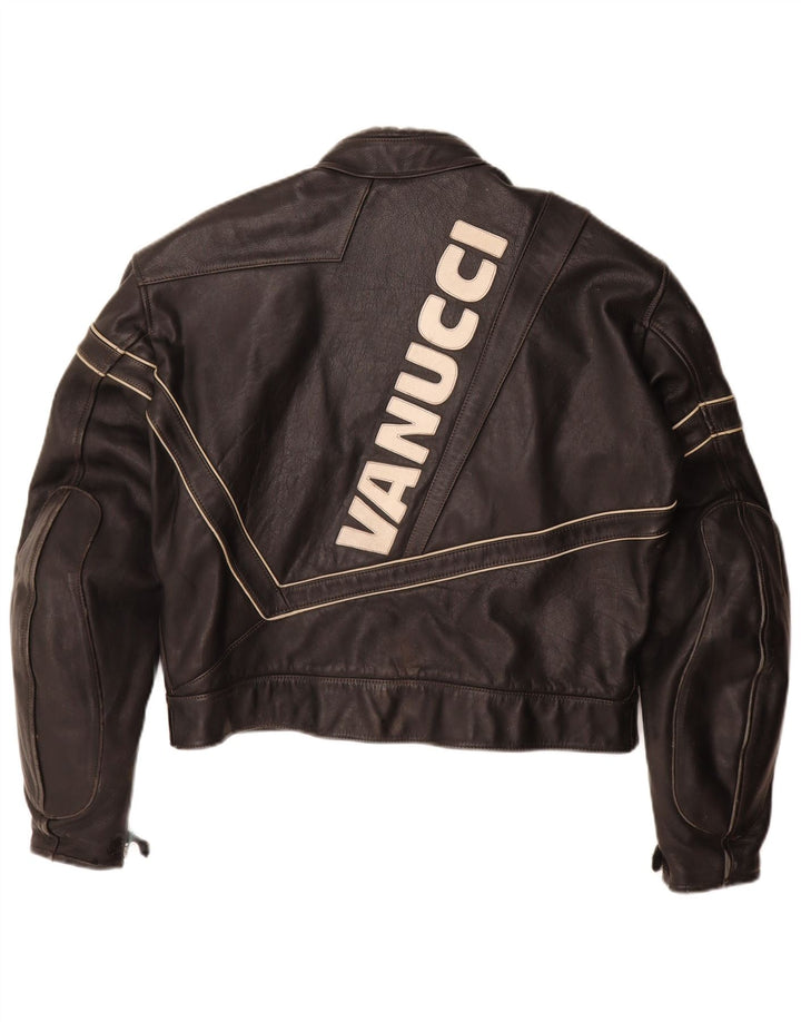 Giacca da pilota in pelle grafica da uomo Vanucci IT 58 3XL Nera