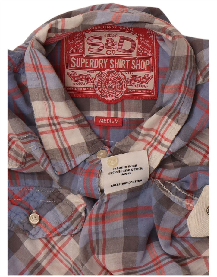Camicia a maniche 3/4 da donna Superdry UK 14 cotone a quadri blu medio