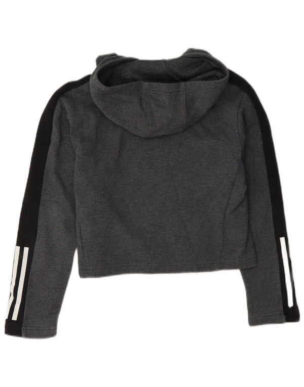 Felpa con cappuccio corta Adidas per ragazze 11-12 anni in cotone color block grigio