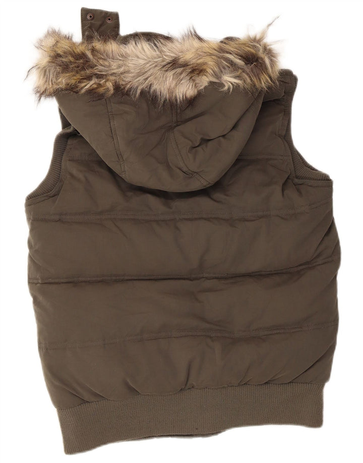 Gilet imbottito oversize con cappuccio da donna Fat Face UK 10 piccolo poliestere kaki