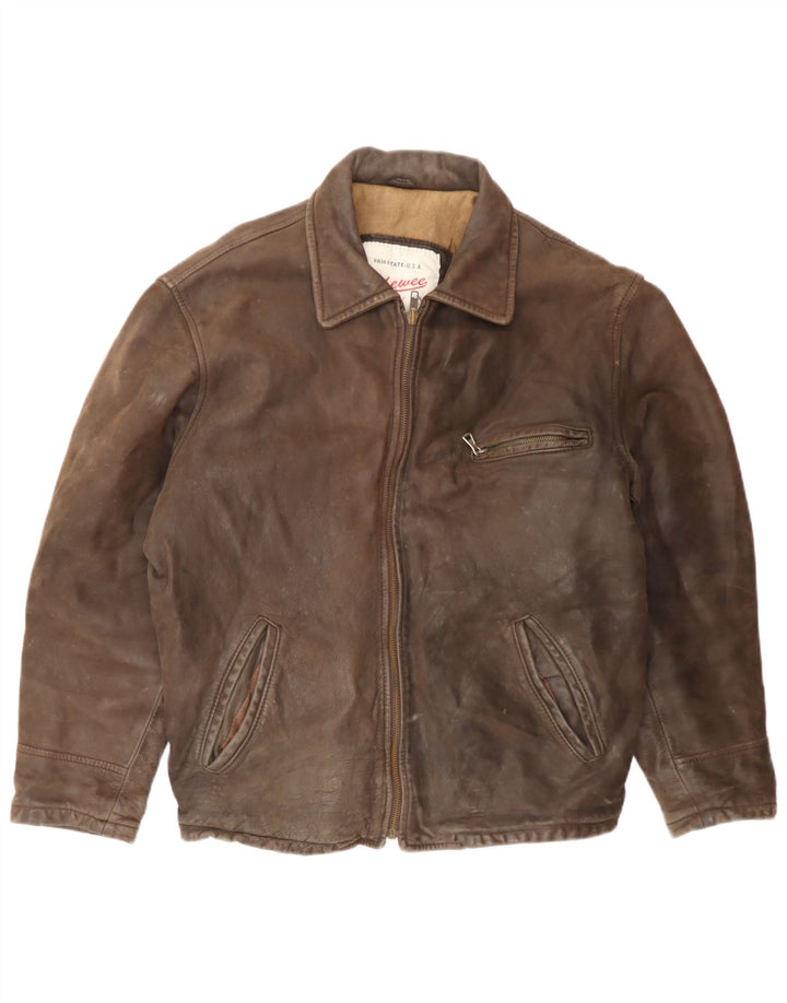 Giacca in pelle vintage da uomo UK 38 in pelle marrone medio