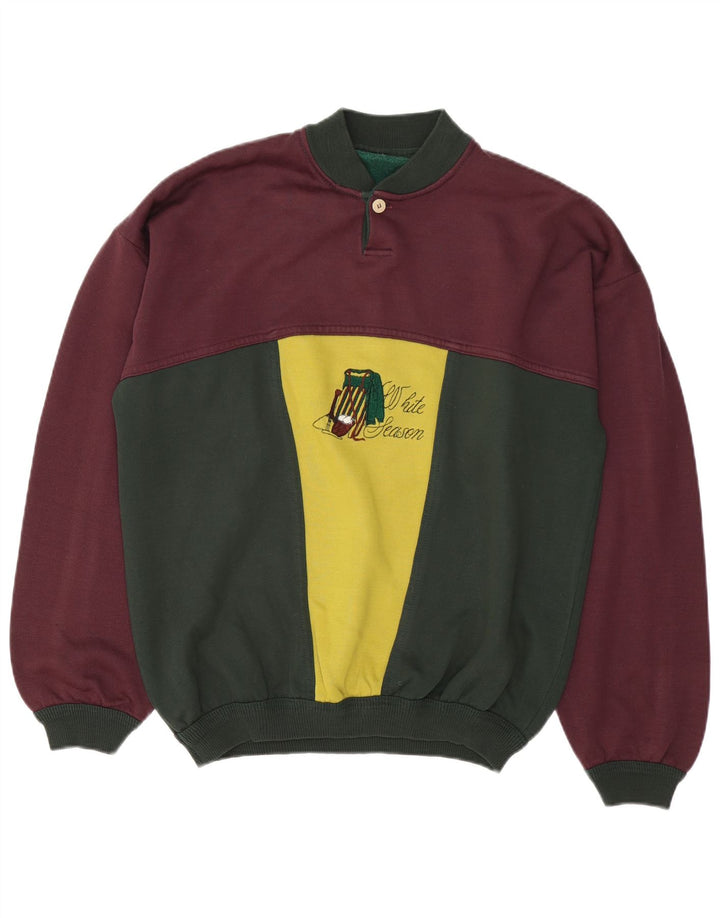Felpa grafica vintage da uomo, maglione, grande, multicolore, color block