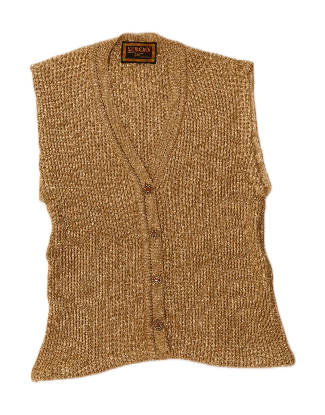 VINTAGE Womens Sleeveless Cardigan Sweater UK 14 Medium Beige Vintage Vintage and Second-Hand Vintage from Messina Hembry 