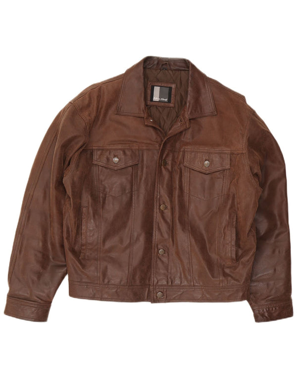 Giacca in pelle da uomo vestibilità ampia Henry Morell UK 40 grande marrone