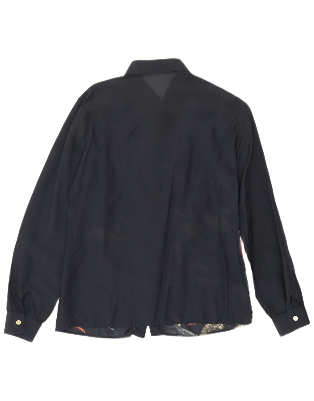 Camicia grafica da donna vintage IT 42 Acetato medio blu navy