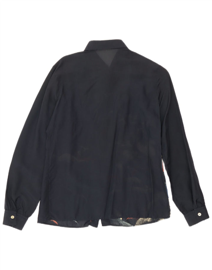 Camicia grafica da donna vintage IT 42 Acetato medio blu navy