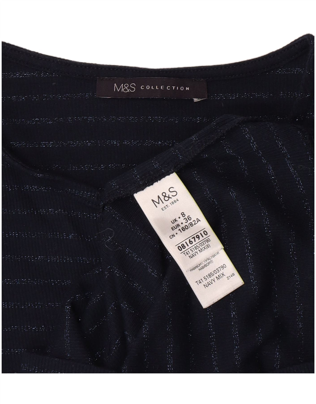 Marks & Spencer Top da donna a maniche lunghe UK 8 Small Blu Navy a righe
