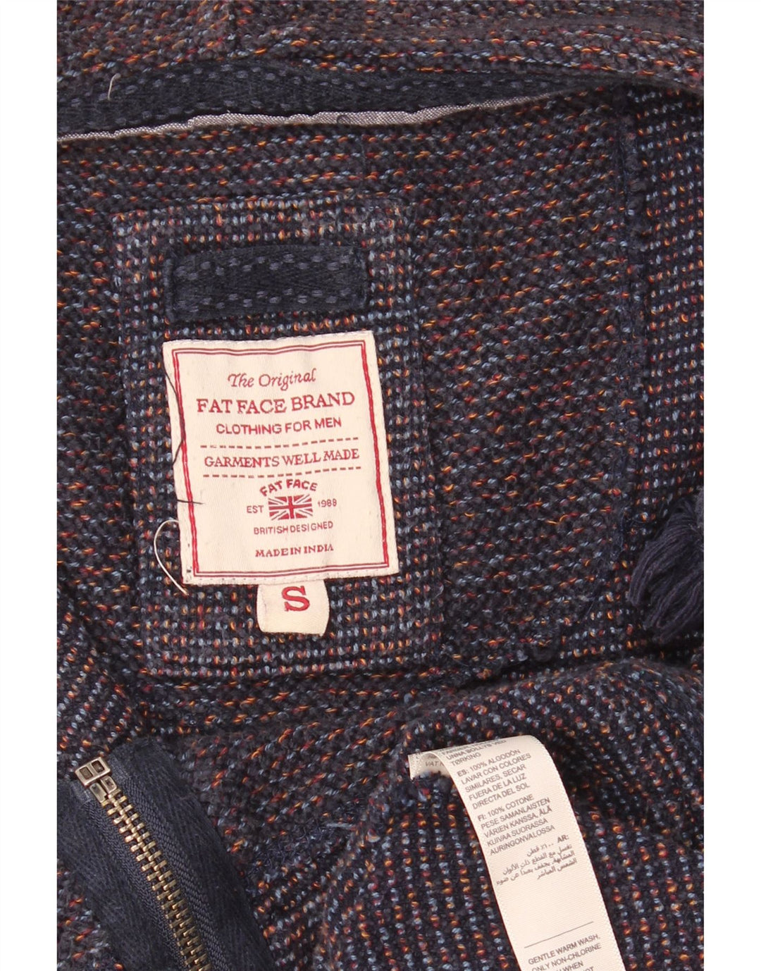 Maglione con cappuccio e zip da uomo Fat Face piccolo in cotone blu navy
