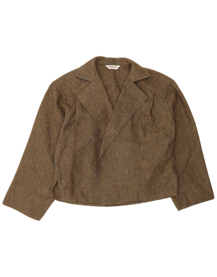MARELLA Womens Oversized Open Blazer Jacket UK 10 Small  Brown Herringbone