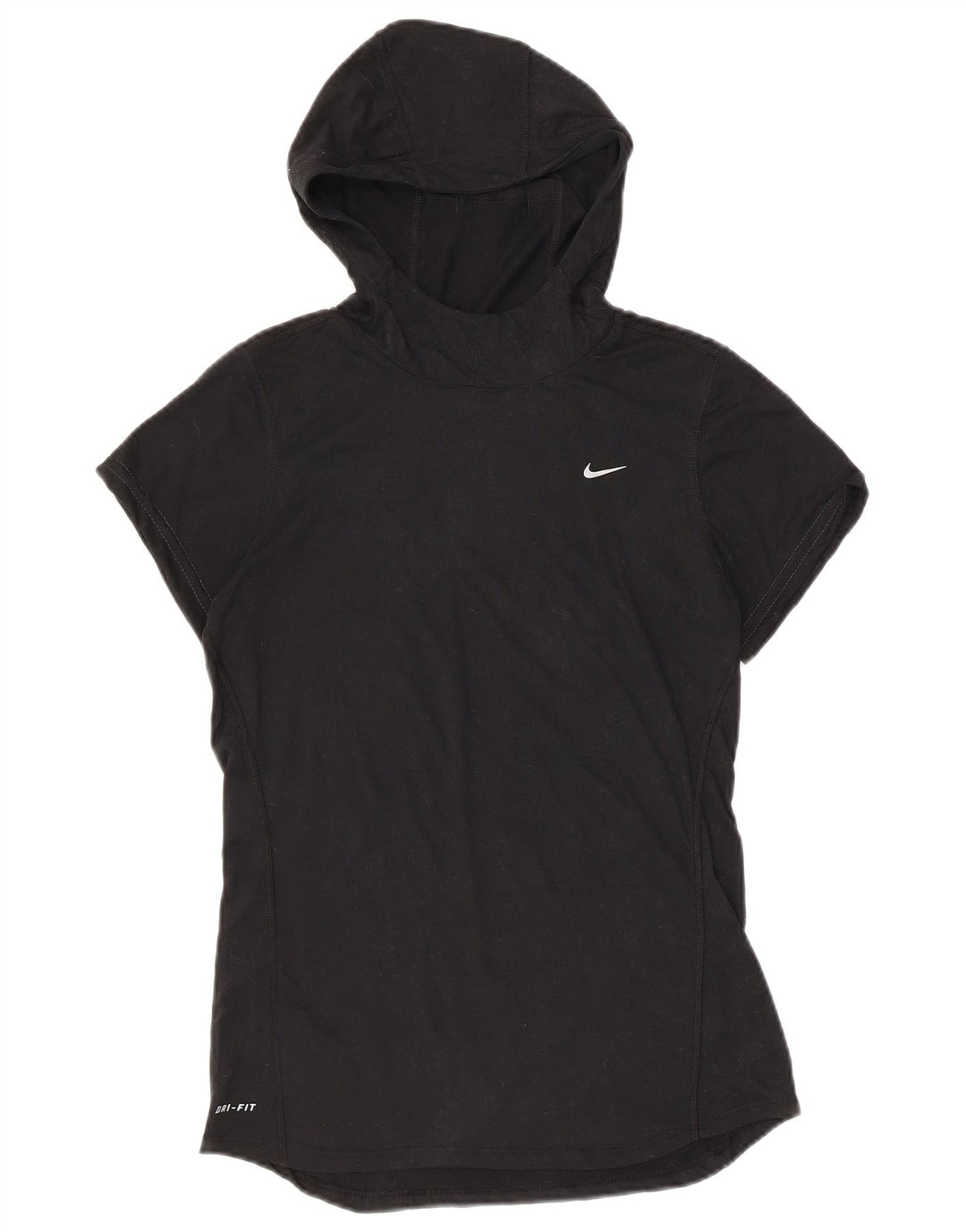 T-shirt con cappuccio Nike Dri Fit da donna, taglia UK 10, piccola, nera, in poliestere