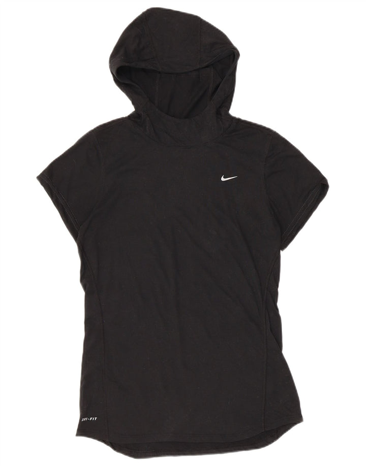 T-shirt con cappuccio Nike Dri Fit da donna, taglia UK 10, piccola, nera, in poliestere