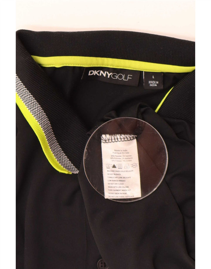 Dkny Polo da golf da uomo grande nera in poliestere
