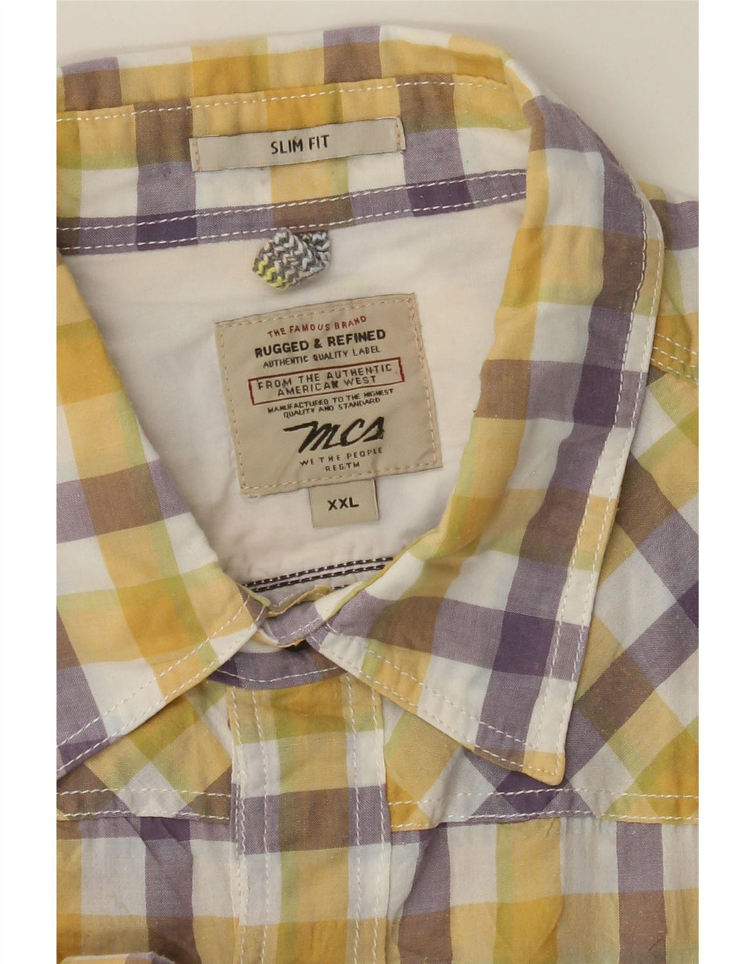 Camicia a maniche corte da uomo Marlboro Classics 2XL in cotone a quadretti giallo