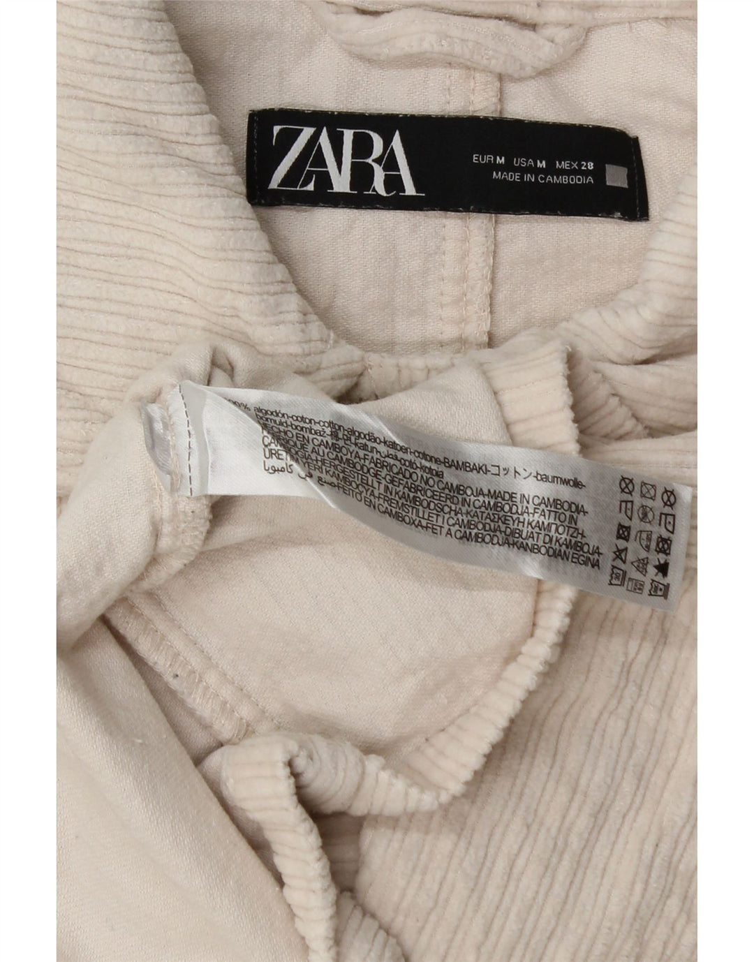 Giacca da donna in velluto a coste Zara UK 14 cotone bianco medio