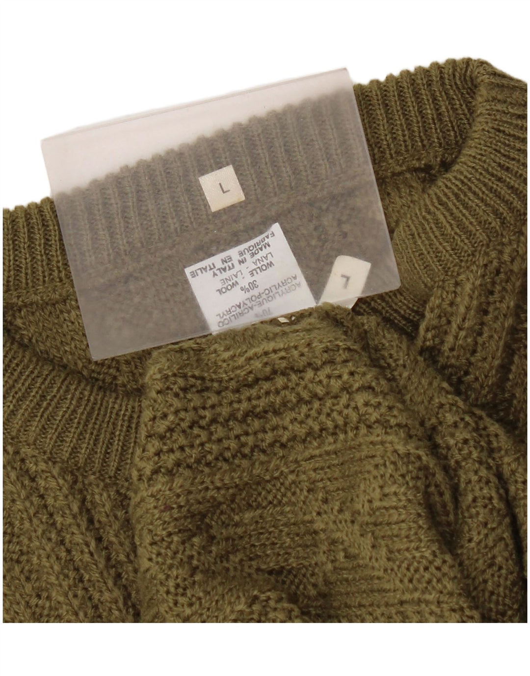 Maglione maglione girocollo da uomo vintage grande acrilico kaki