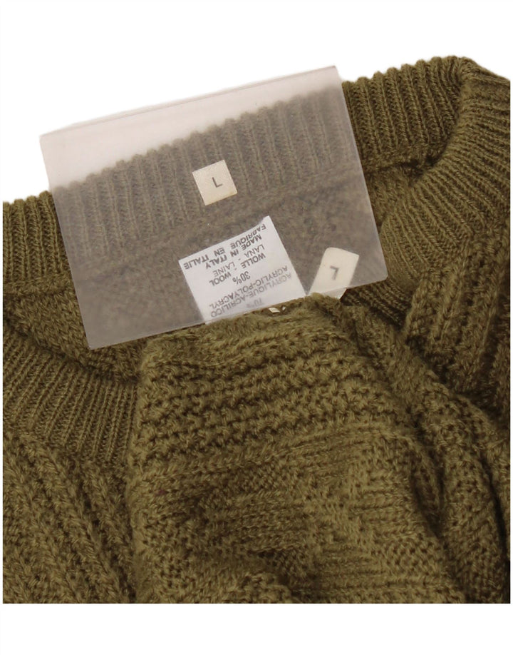 Maglione maglione girocollo da uomo vintage grande acrilico kaki