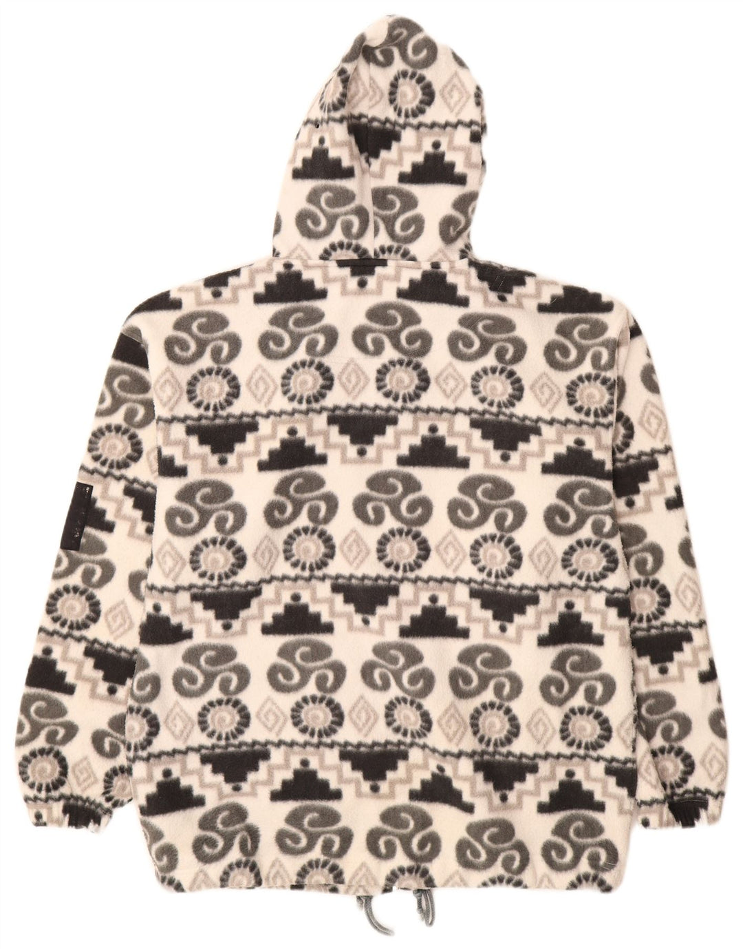 KNOCK OUT Giacca in pile con cappuccio da donna UK 14 Medio Bianco geometrico