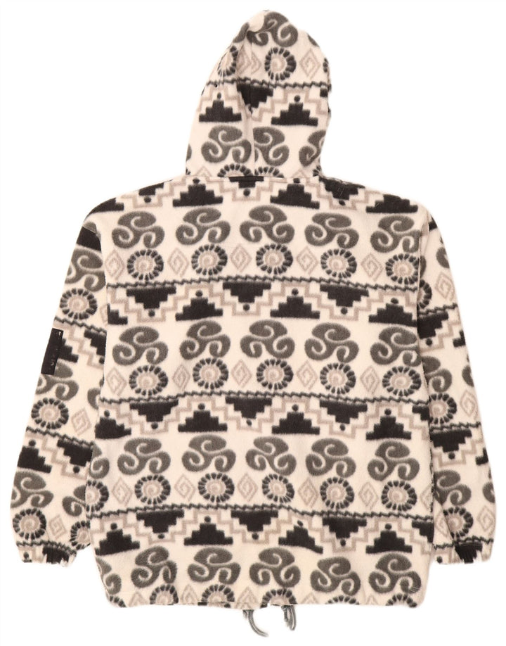 KNOCK OUT Giacca in pile con cappuccio da donna UK 14 Medio Bianco geometrico
