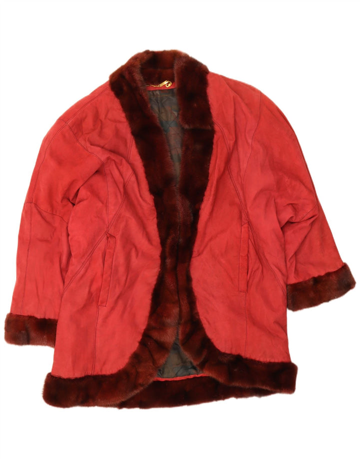 Soprabito oversize aperto in pelle scamosciata da donna VINTAGE IT 44 in pelle rossa media