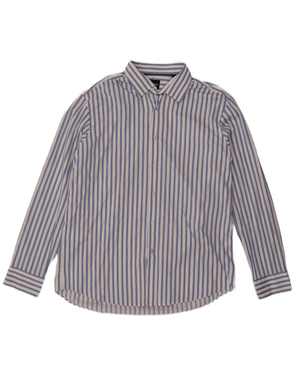 Camicia da uomo vestibilità regolare Hugo Boss taglia 44 17 1/2 XL cotone a righe bianche