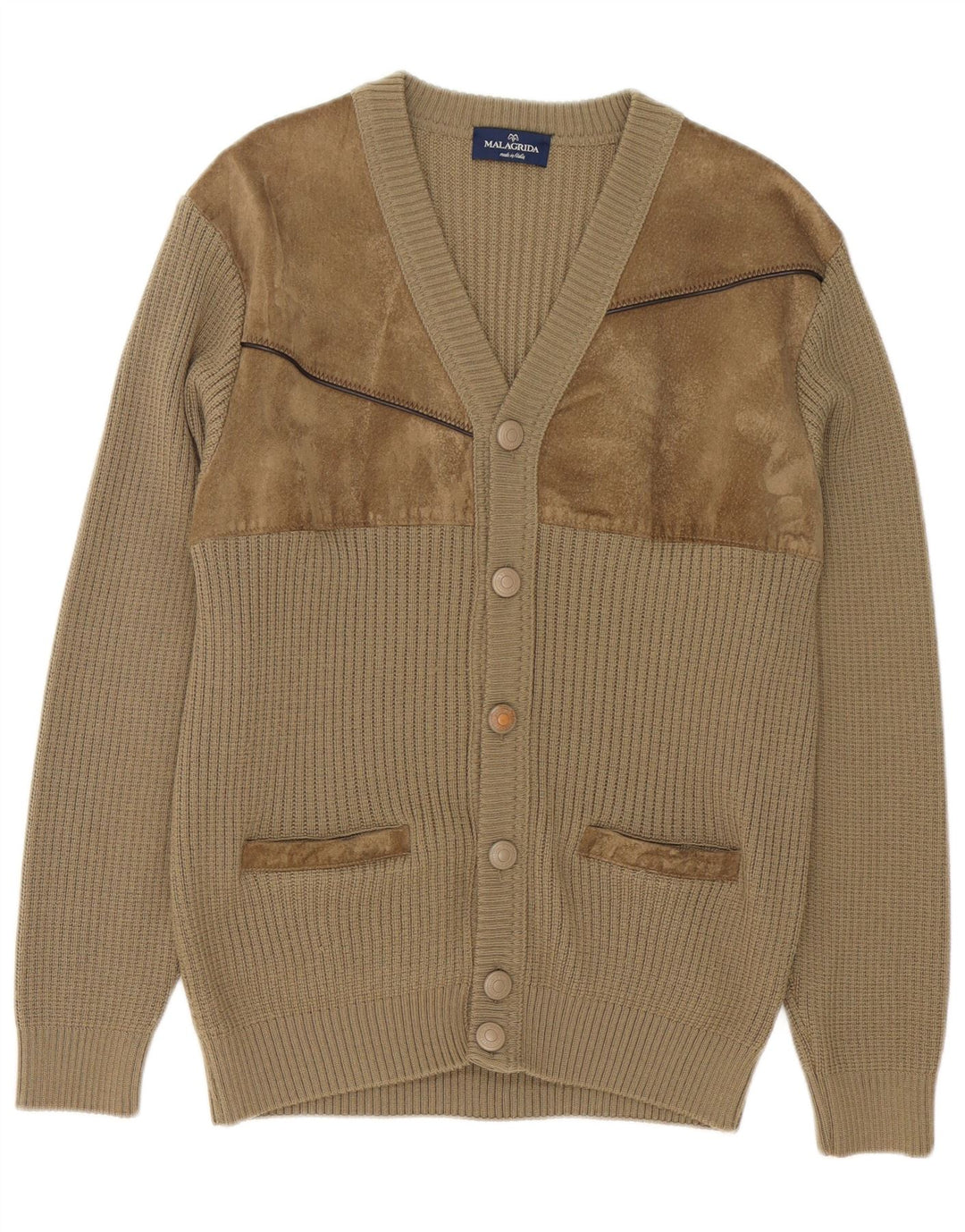 Maglione cardigan da uomo Malagrida grande in lana beige