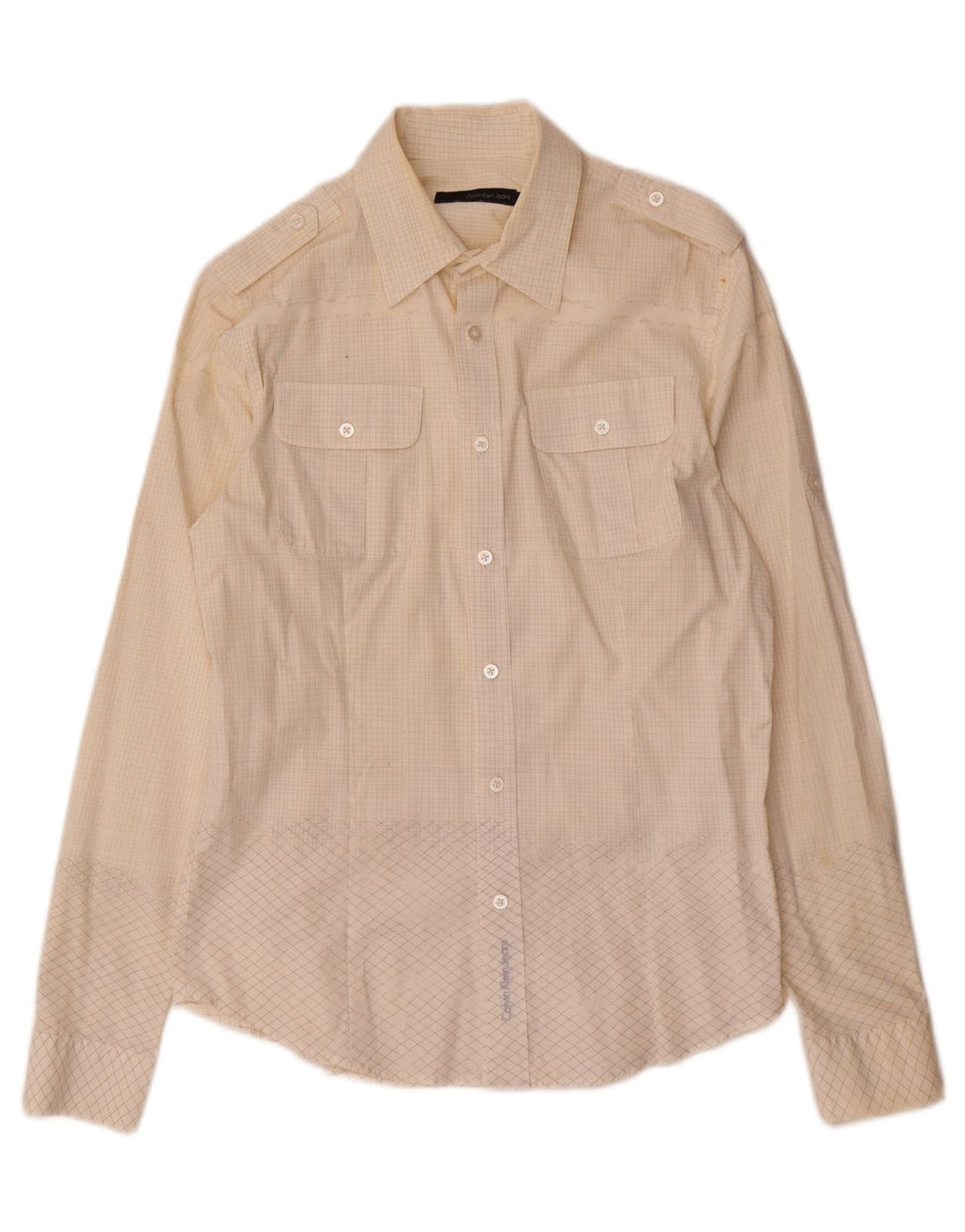 Camicia da uomo Calvin Klein Jeans in cotone a quadri bianco sporco medio