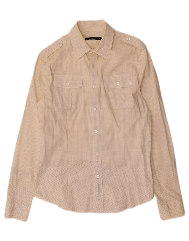 Camicia da uomo Calvin Klein Jeans in cotone a quadri bianco sporco medio
