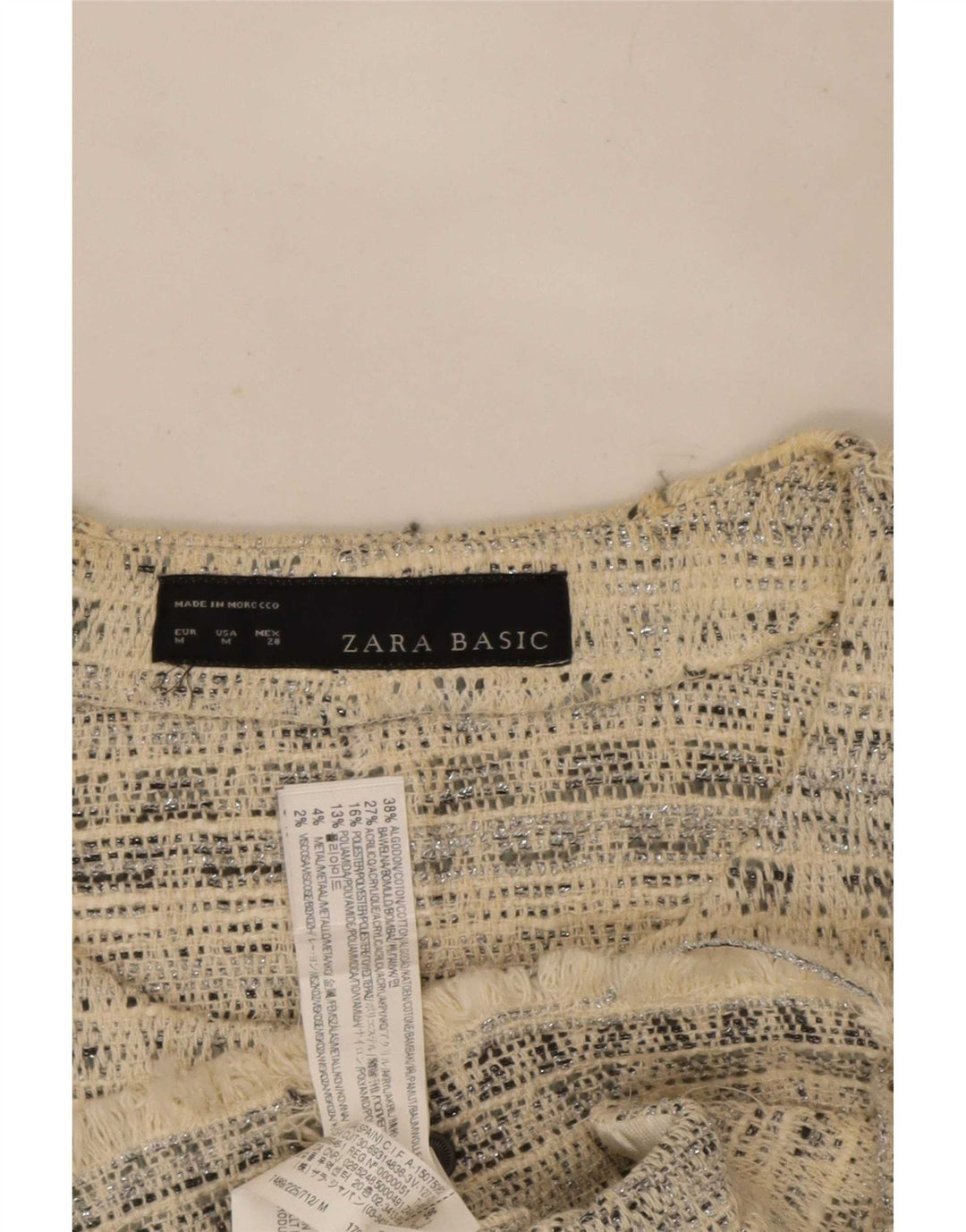 Giacca Bolero aperto da donna Zara UK 12 cotone geometrico bianco sporco medio