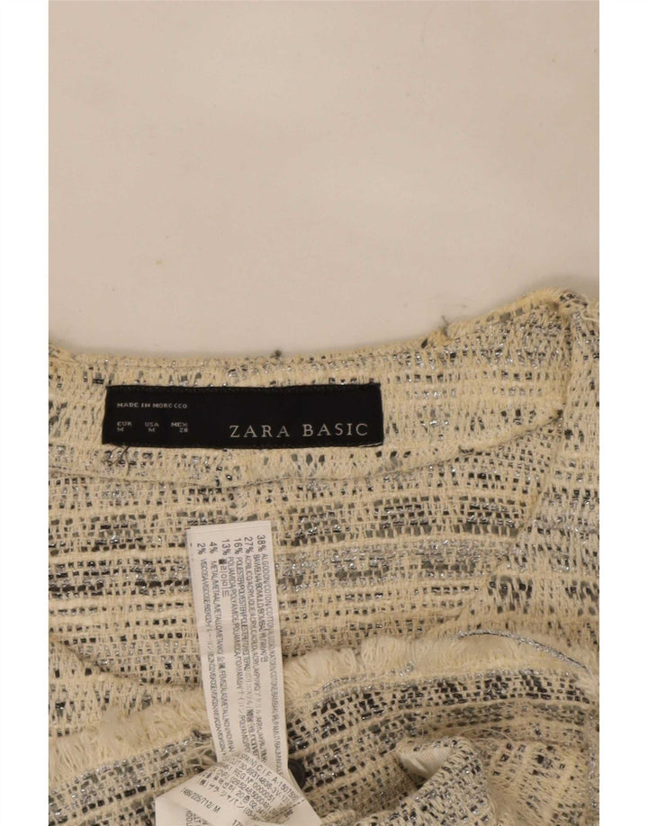 Giacca Bolero aperto da donna Zara UK 12 cotone geometrico bianco sporco medio