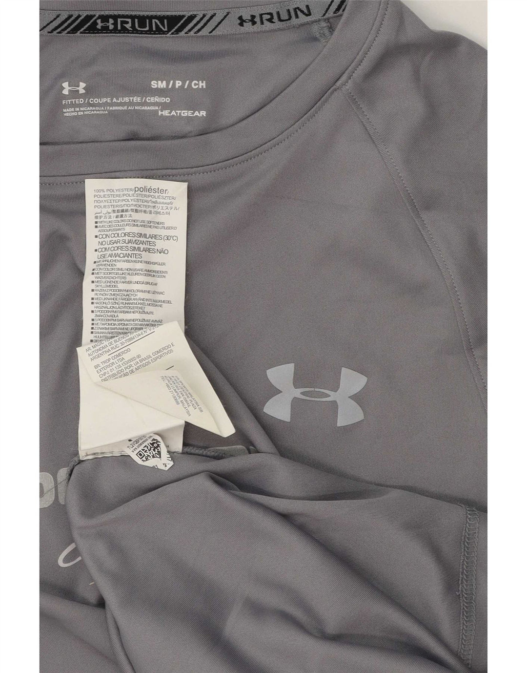 T-shirt grafica da uomo Under Armour Heat Gear Top piccolo in poliestere grigio
