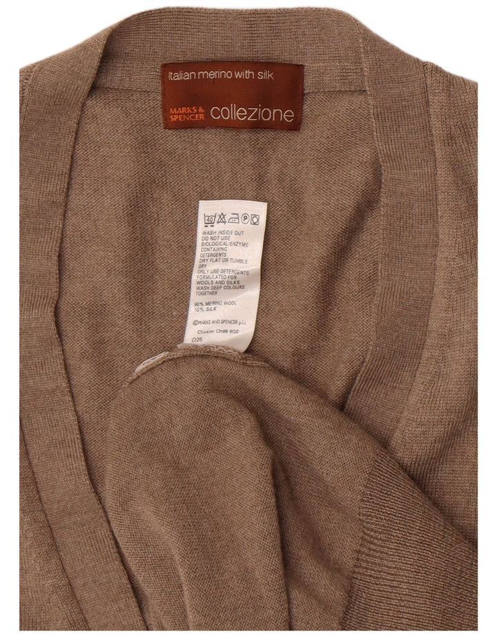 Maglione cardigan senza maniche da uomo Marks & Spencer grande lana marrone