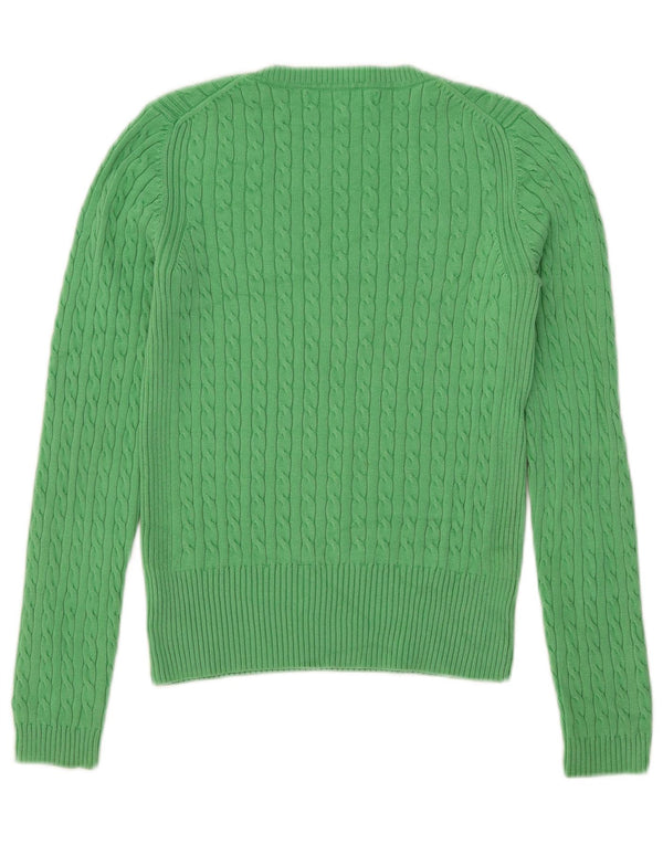 Tommy Hilfiger Womens Crop V-Neck Jumper Sweater UK 10 Small Green Cotton