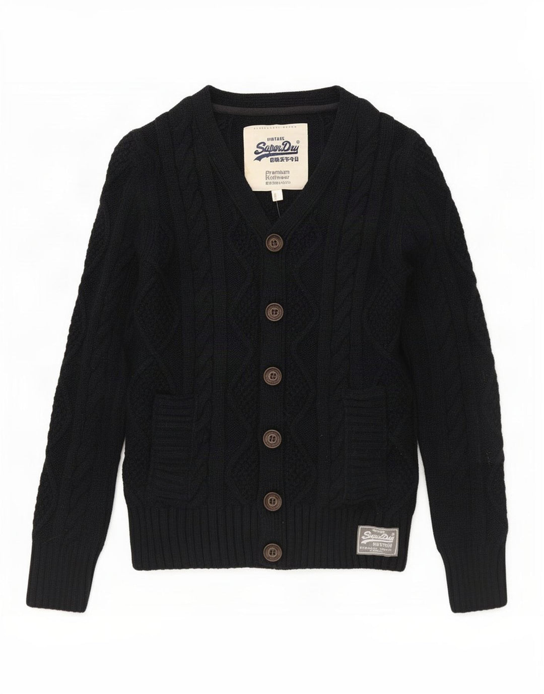 Maglione cardigan da uomo Superdry poliestere screziato medio blu navy