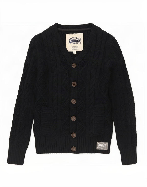 Maglione cardigan da uomo Superdry poliestere screziato medio blu navy