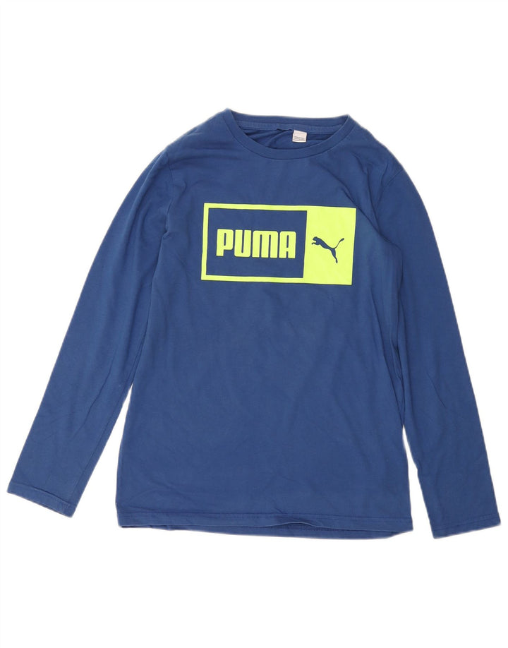 PUMA Top grafico da uomo a maniche lunghe piccolo in cotone blu