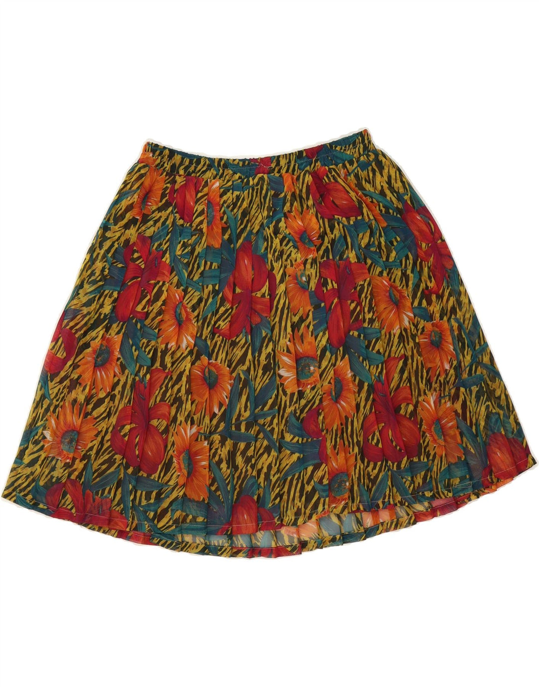 VINTAGE Womens Pleated Skirt Medium W34 Multicoloured Floral Polyester Vintage Vintage and Second-Hand Vintage from Messina Hembry 