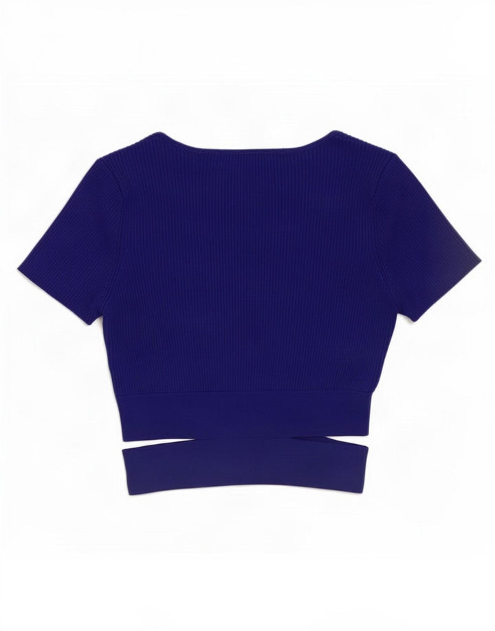 Top corto da donna Zara UK 8 piccolo in viscosa blu