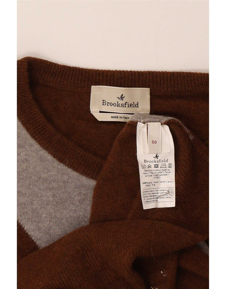 Maglione maglione girocollo da uomo Brooksfield IT 50 Marrone medio Argyle/Diamante