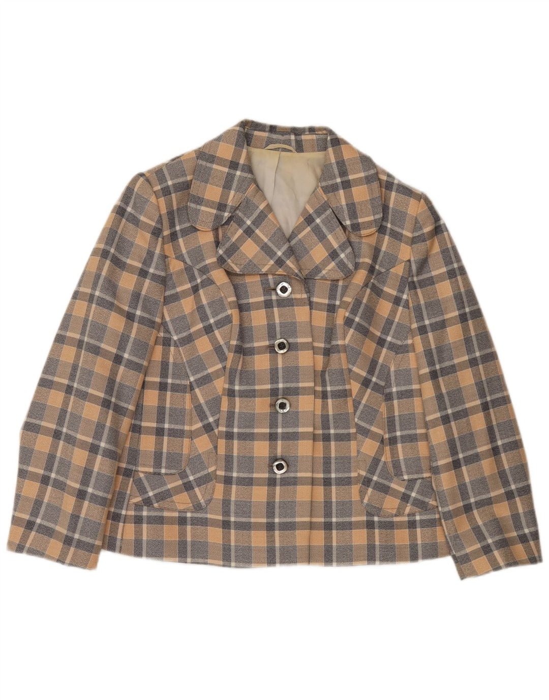 Giacca blazer da donna a 4 bottoni Trevira UK 12 medio a quadri multicolore