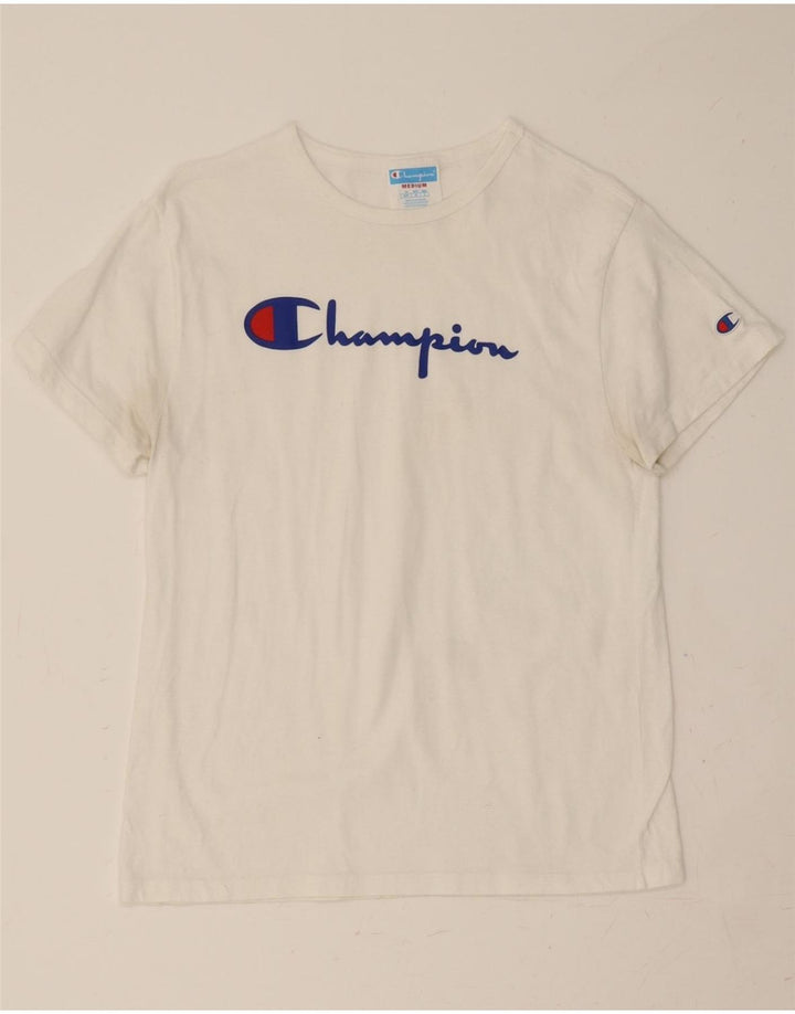 CHAMPION Womens Graphic T-Shirt Top UK 14 Medium White Cotton Vintage Champion and Second-Hand Champion from Messina Hembry 