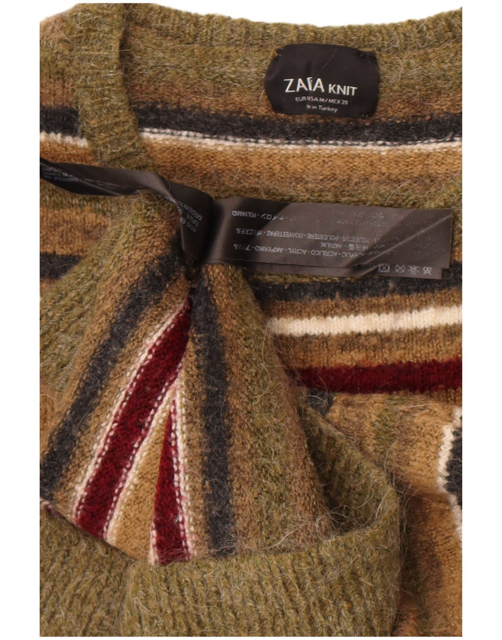 Maglione maglione girocollo da donna Zara UK 12 a righe multicolori medie
