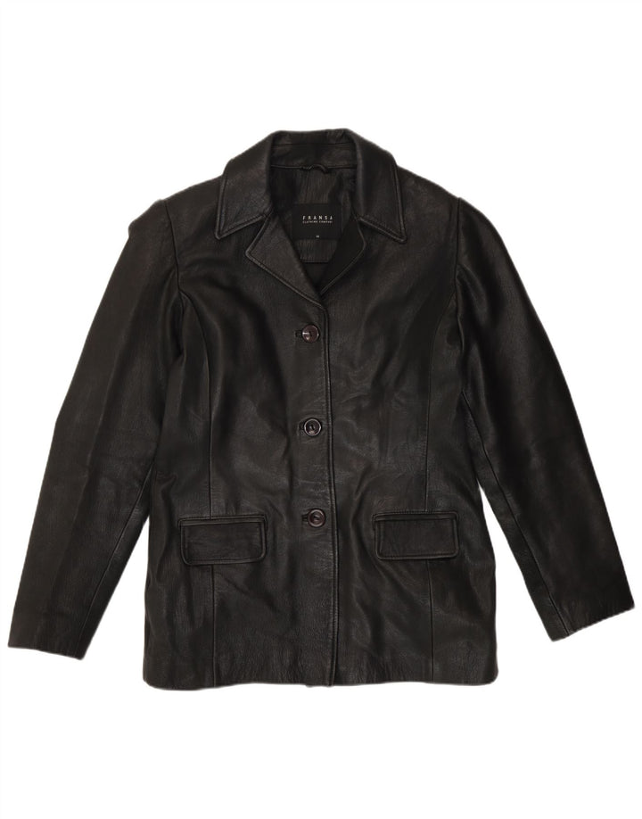 Giacca blazer in pelle da donna a 3 bottoni Fransa UK 14 pelle nera media