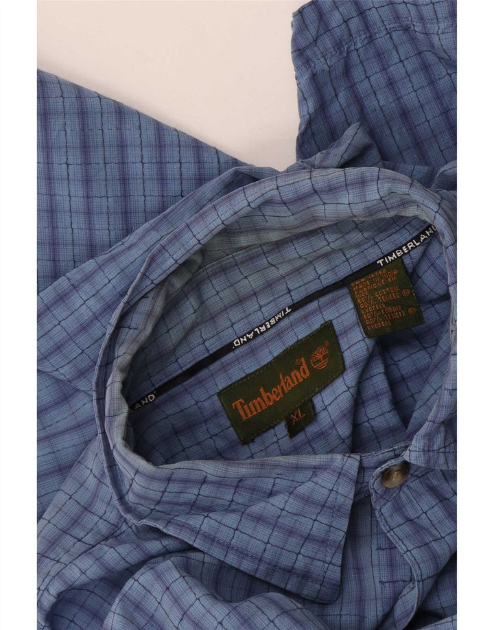 Camicia a maniche corte da uomo Timberland XL in cotone a quadri blu