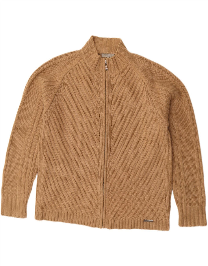 Maglione cardigan da uomo Ted Baker taglia 5 XL Lana d'agnello beige
