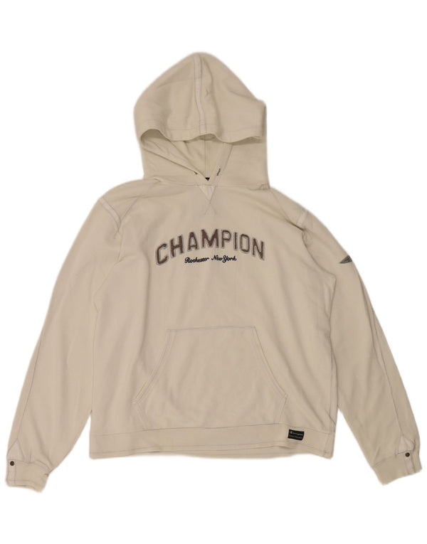 Felpa con cappuccio grafica da uomo Champion XL in cotone bianco