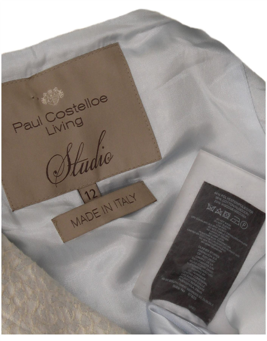 Soprabito da donna con maniche a 3/4 Paul Costelloe UK 12 Blu medio geometrico