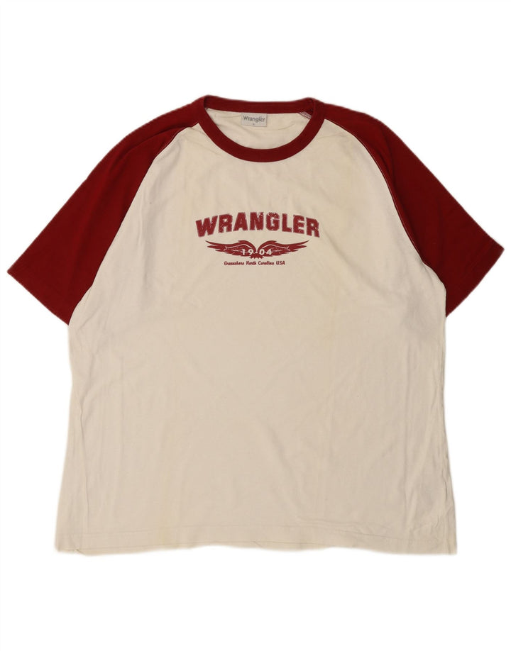 T-shirt grafica da uomo WRANGLER Top XL in cotone color block bianco