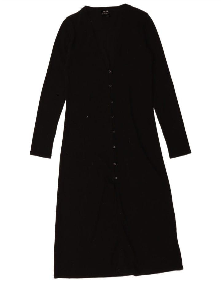 Maglione cardigan lungo da donna Zara UK 10 piccolo poliestere nero